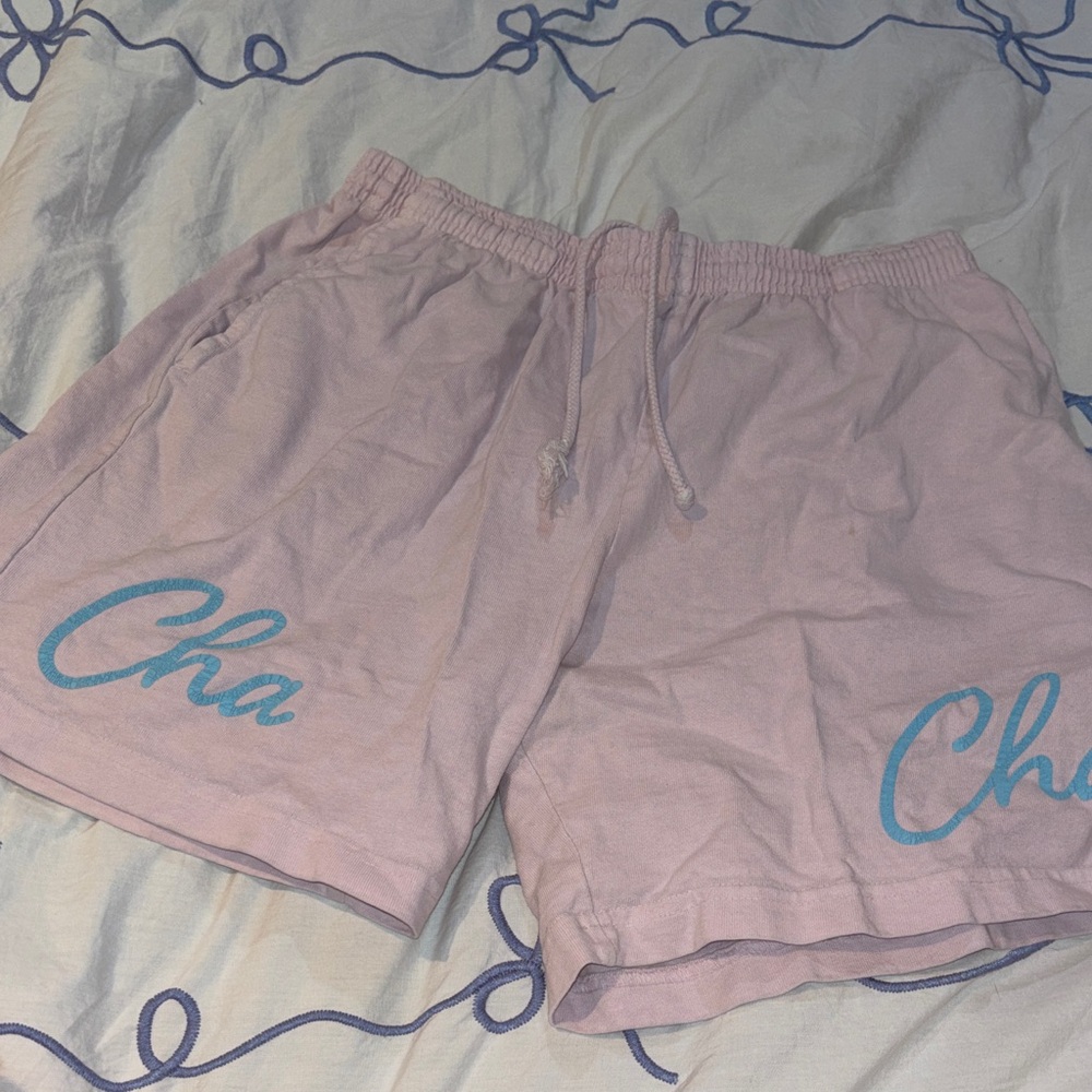 Cha Cha Matcha Pink Women's Shorts with Blue Accents